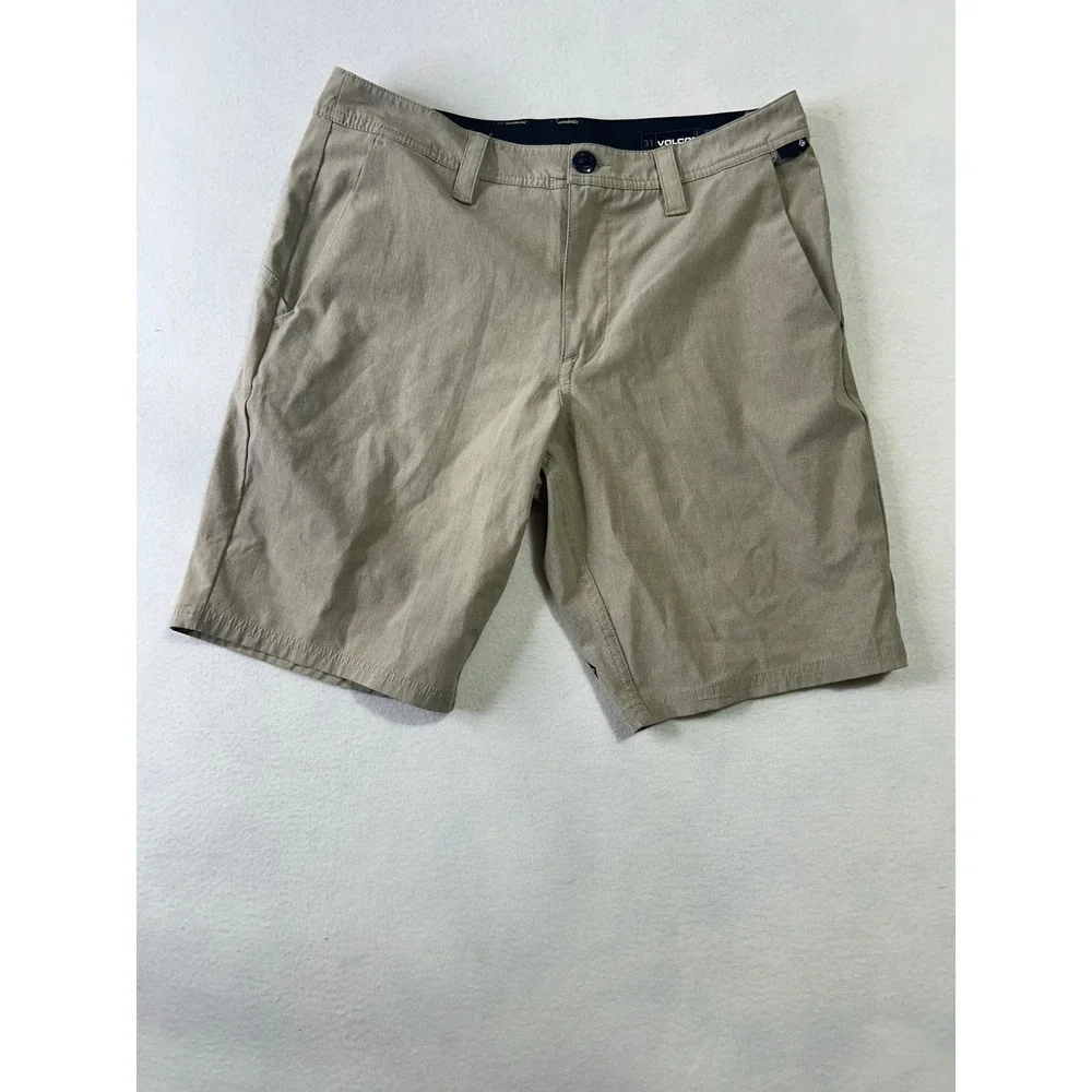 Volcom Mens Hybrid Shorts Khaki Tan Heathered Chino Boardshorts Size 31